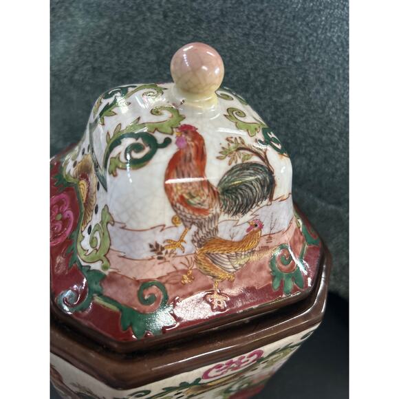 Ginger Jar Vintage Ceramic Asian Vase Rooster Floral Porcelain Vase - Picture 14 of 15